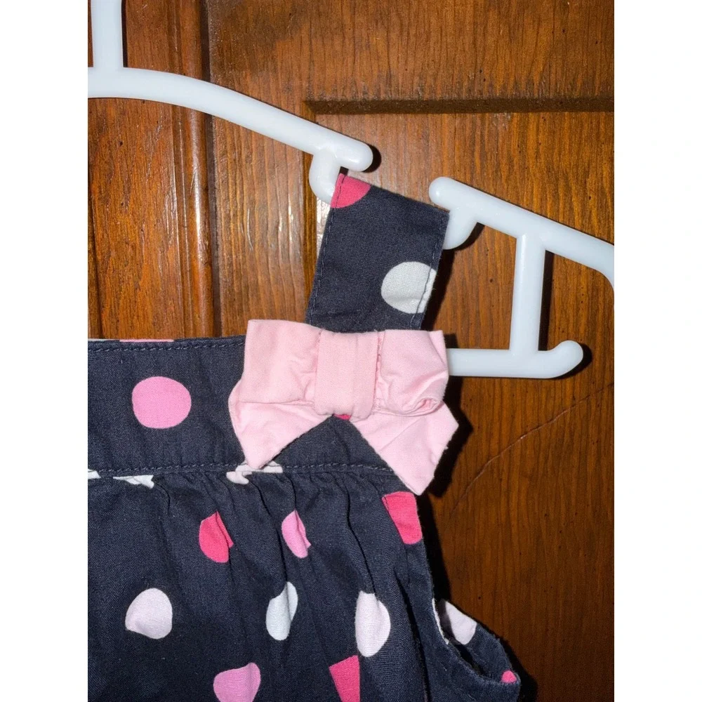 Gymboree Baby Girls Navy Pink Polka Dot Bow Bubble Romper 3-6 Months